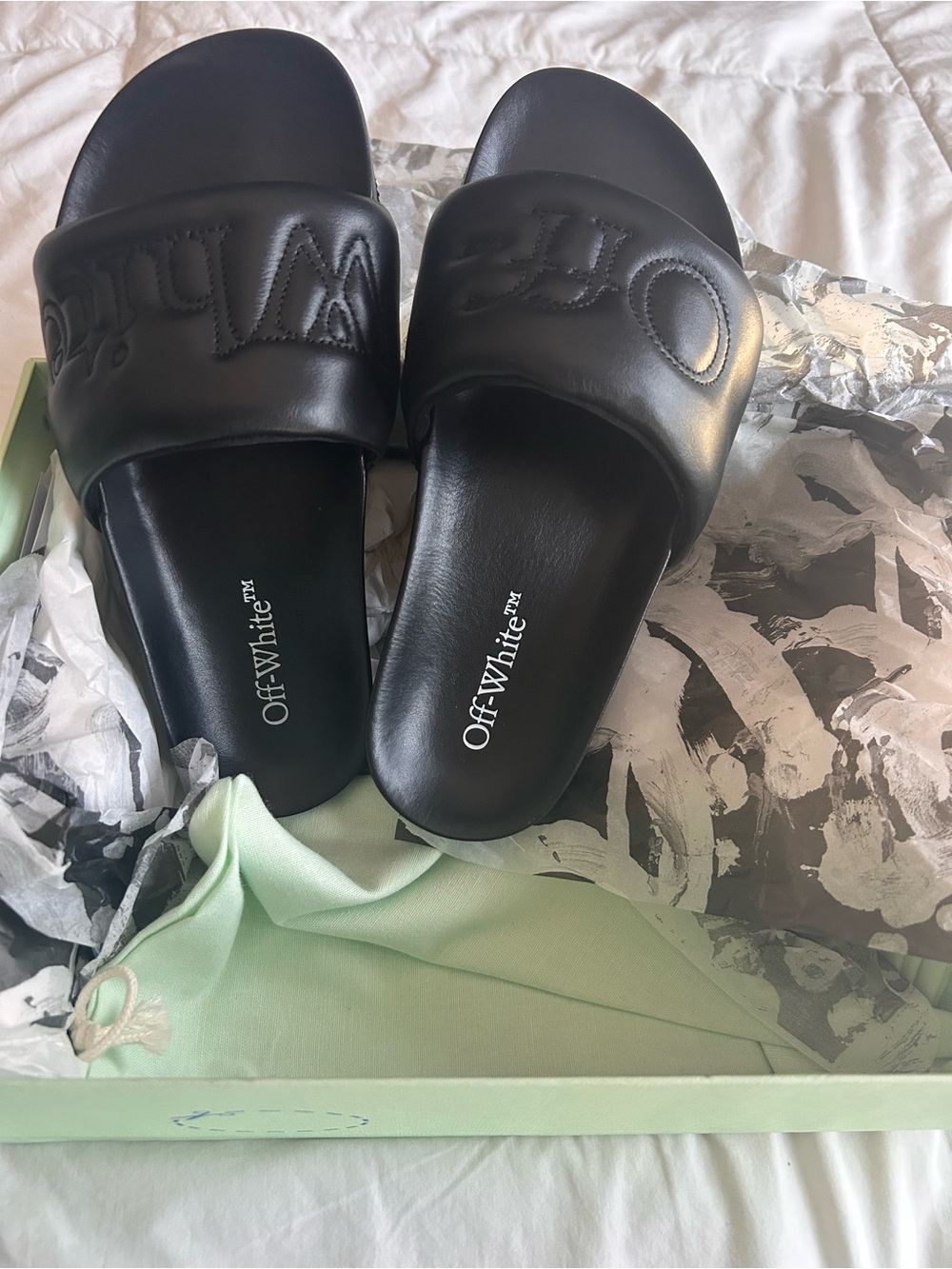 Off-White Black Embossed Logo Slide Sandals
